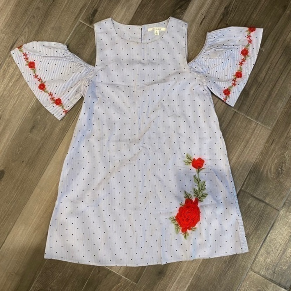 Light Blue Striped Polka Dot Mini Dress